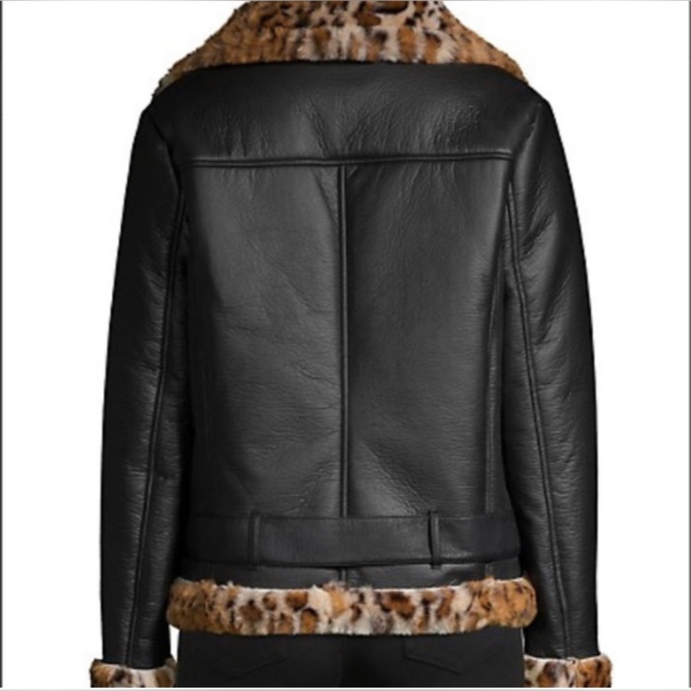 Sam Edelman Black Faux Leather Jacket with Leopard Trim - Picture 5 of 10
